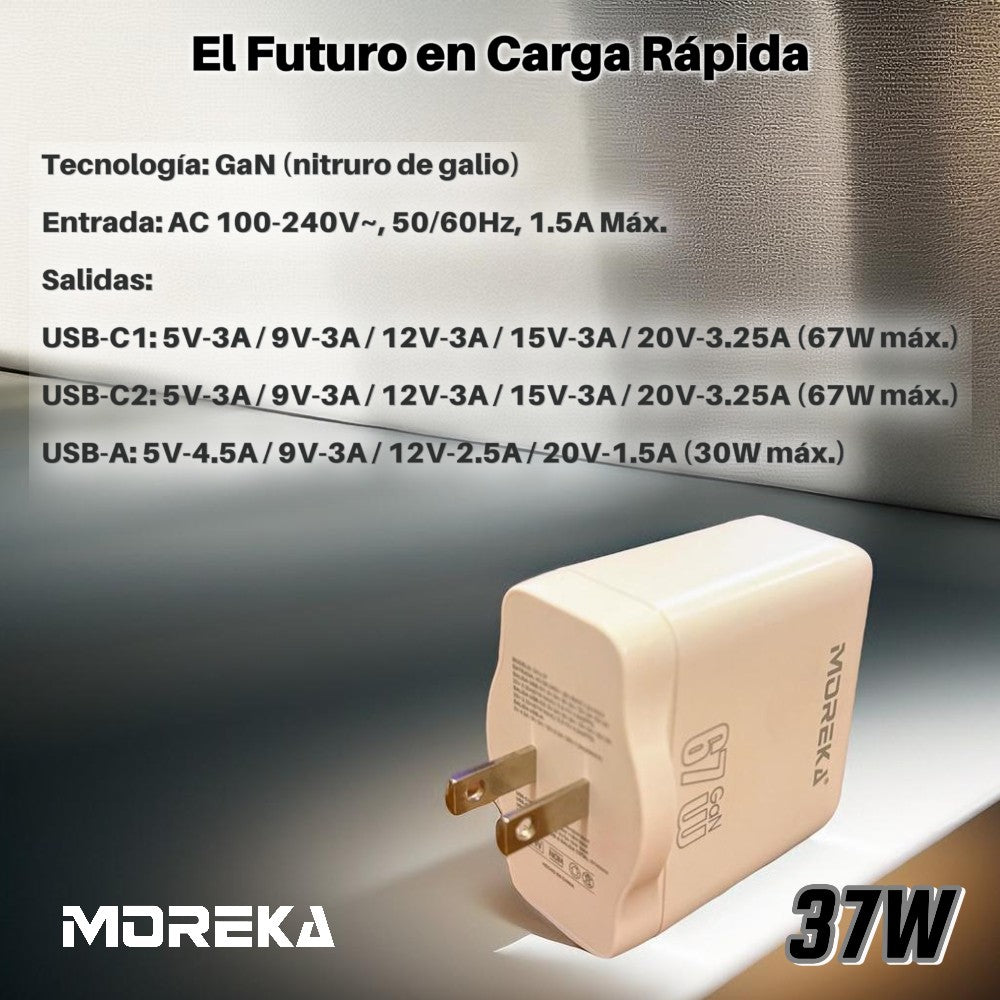 Cubo Turbo Cargador 67W 3 puertos C1 67W C2 67W USB A 30W GAN Ideal para Notebook DHJ-37 - Imagen 5