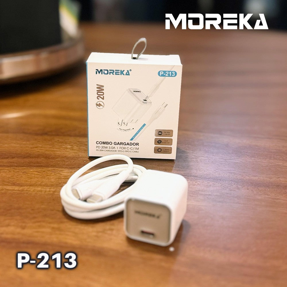 Cargador 20W 5V- 3A puerto C Clavija plegable cable tipo C -C Moreka P-213 - Imagen 7