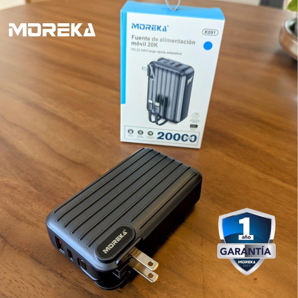 Power Bank Moreka K091 20000 mAh 22.5W cable tipo C y tipo IP clavija plegable - Imagen 4