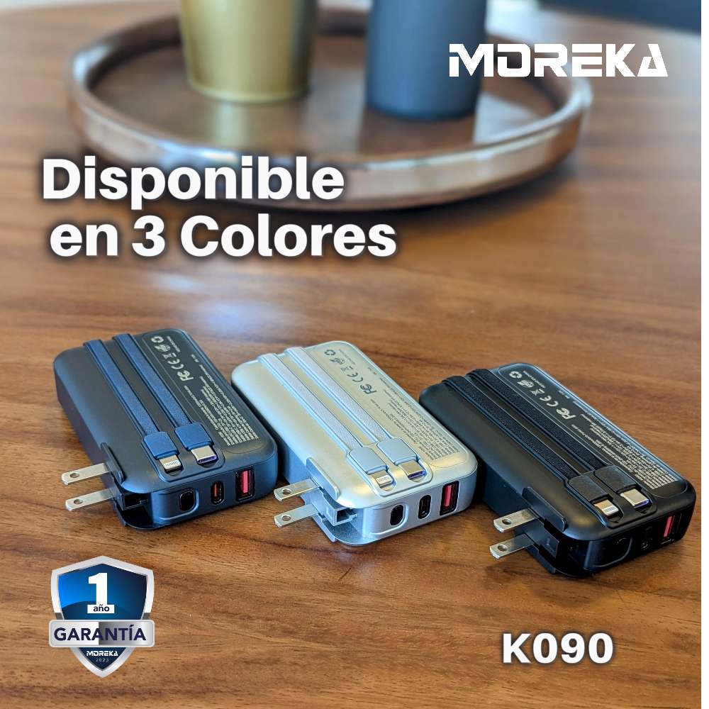 Power Bank Moreka K090 12000 mAh 22.5W cable IP y C clavija plegable - Imagen 3