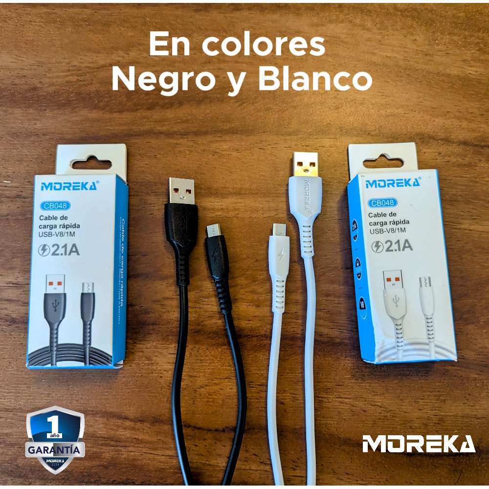 Cable Tipo V8 Micro USB, Moreka CB048 2.1A 1 M. - Imagen 2