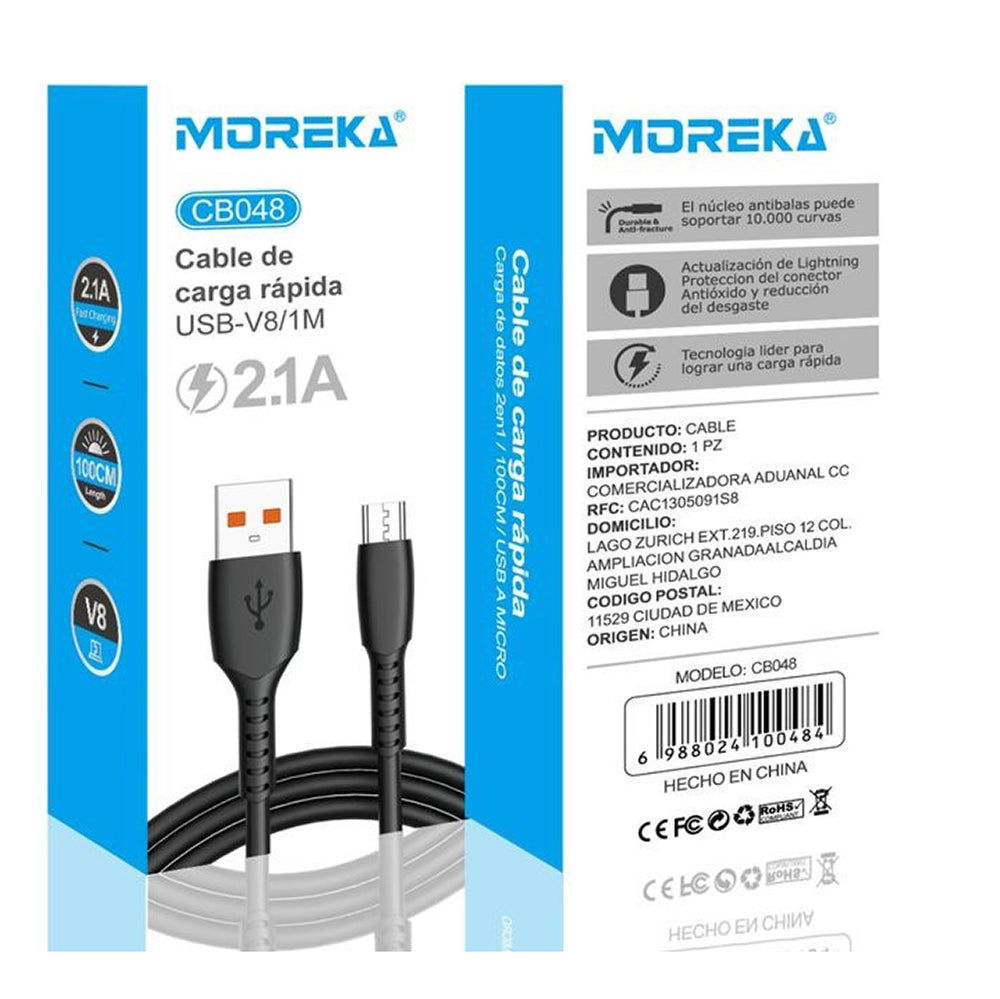 Cable Tipo V8 Micro USB, Moreka CB048 2.1A 1 M. - Imagen 8