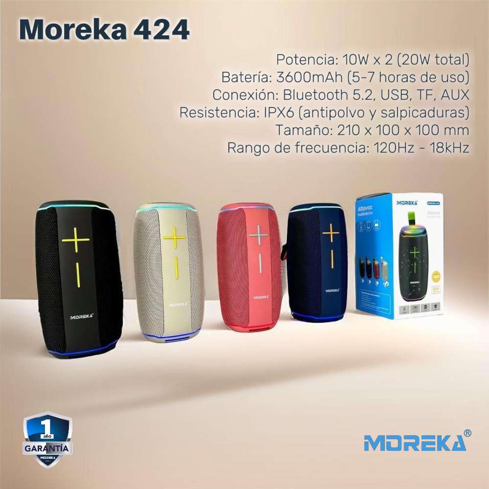 Bocina Moreka 424 20W 3600mAh 5-7 hrs de bateria Bluetooth, Contra Agua IPX6 - Imagen 2