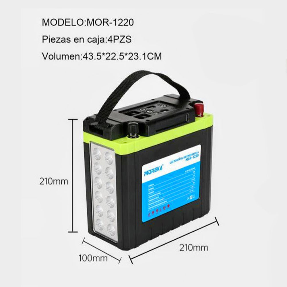 Luz de Emergencia 12 LEDS con batería de 20 Ah de hasta 32 hrs puertos USB MOR-1220 - Imagen 8