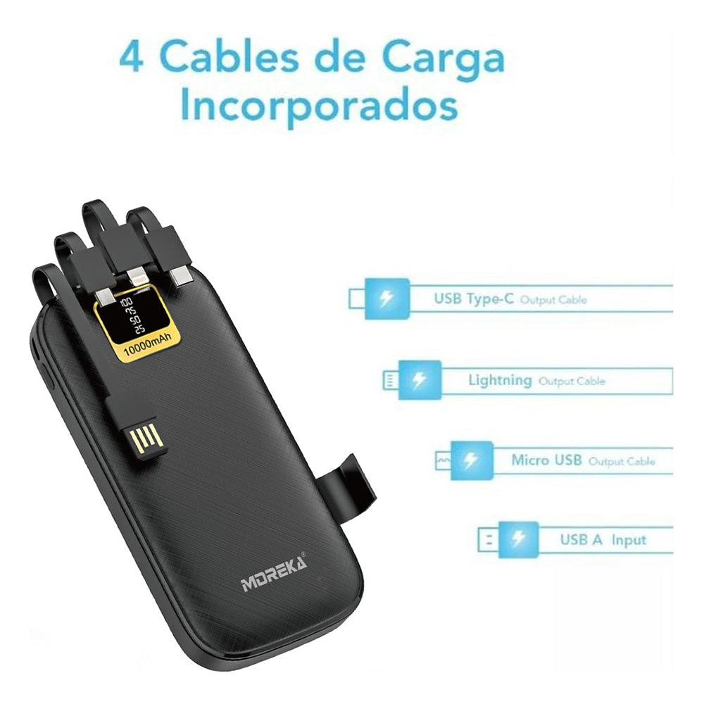 Power Bank Moreka K050A 10000 mAh 37Wh cables C USB AM Lightning yMicro USB - Imagen 5