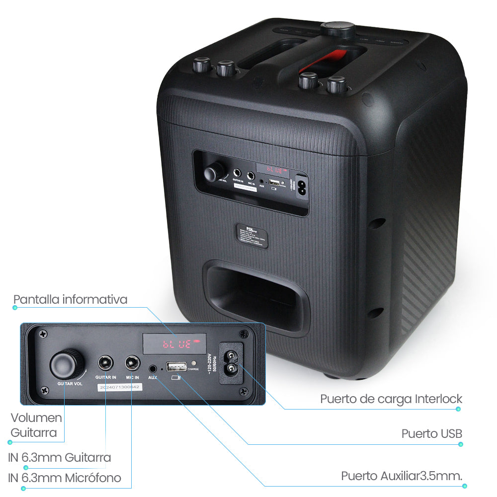 Bocina Fol 70W 6600mAh Bluetooth, TF Card, Radio FM, USB FS-L1218 - Imagen 6