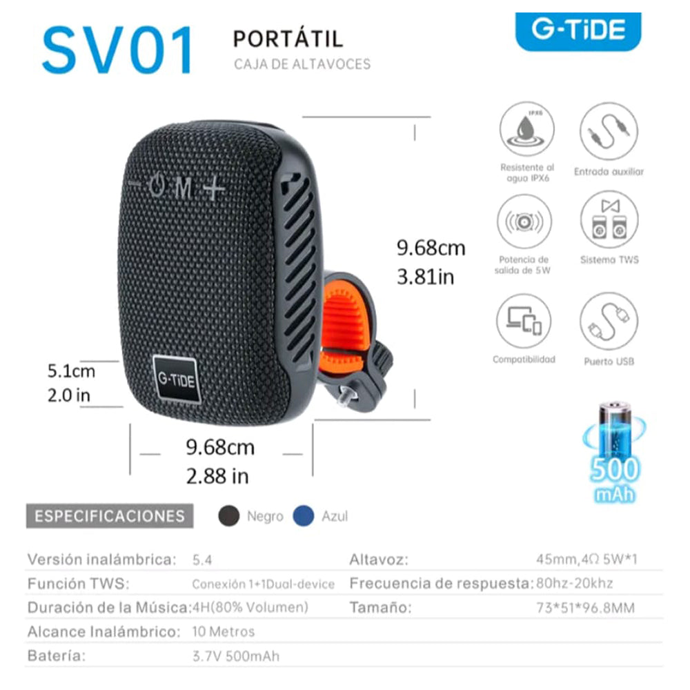 Bocina Moto Bluetooth G-TIDE SV01 TF Card Radio FM 500mAh Resistente al agua IPX6 - Imagen 10