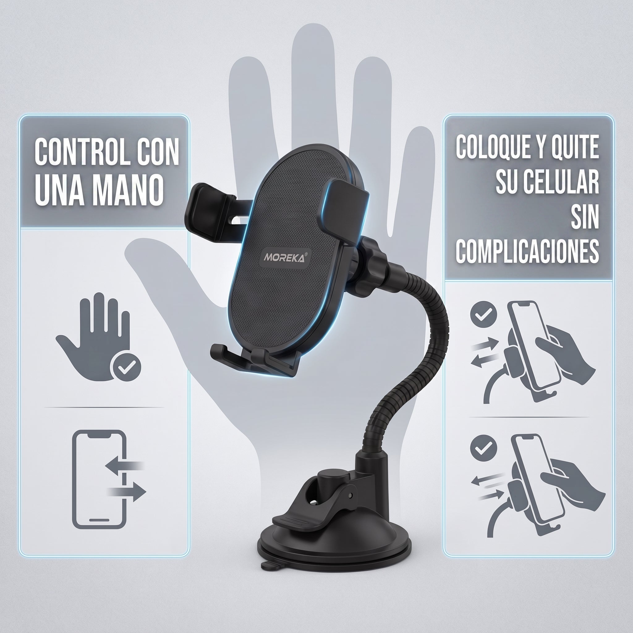 Soporte para Celular Automovil Moreka MH-71C Rotación 360 Portacelular - Imagen 5