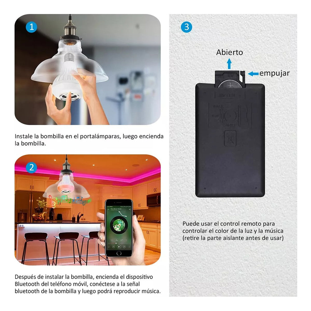 Foco Bocina Bluetooth 12w Rgb Bombilla Led Inteligente BMB-105 - Imagen 4