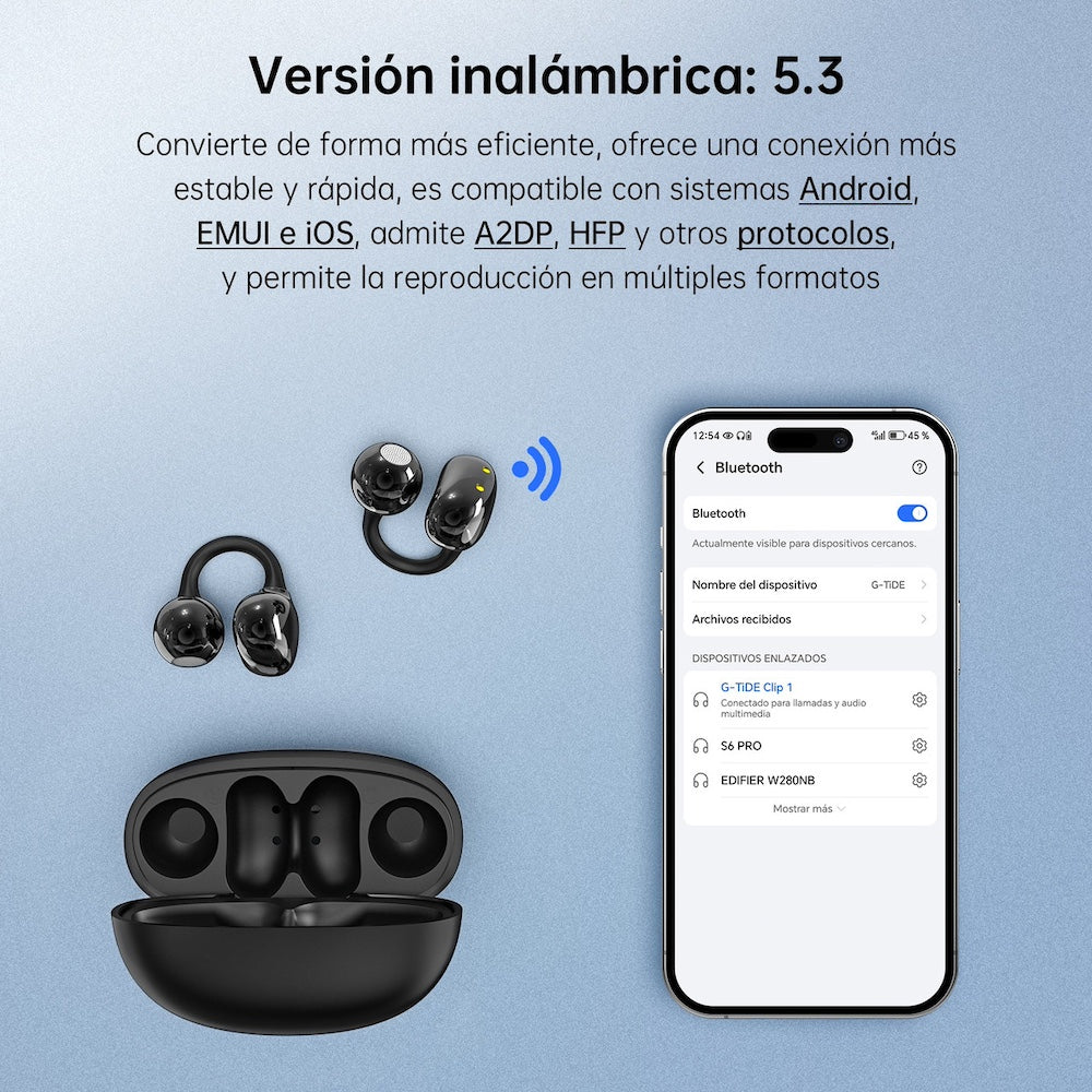 Audífonos CLIP 1 Cancelación Ruido Audífonos 30mAh / Estuche 300mAh IPX4 G-TIDE — Bluetooth 5.3 TWS - Imagen 4
