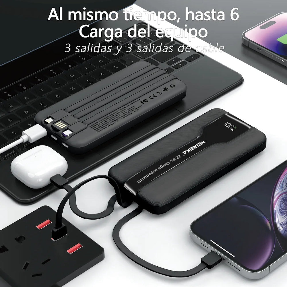 Power Bank Moreka K092 10000mAh 22.5W cables C USB Lightning y Micro USB - Imagen 4