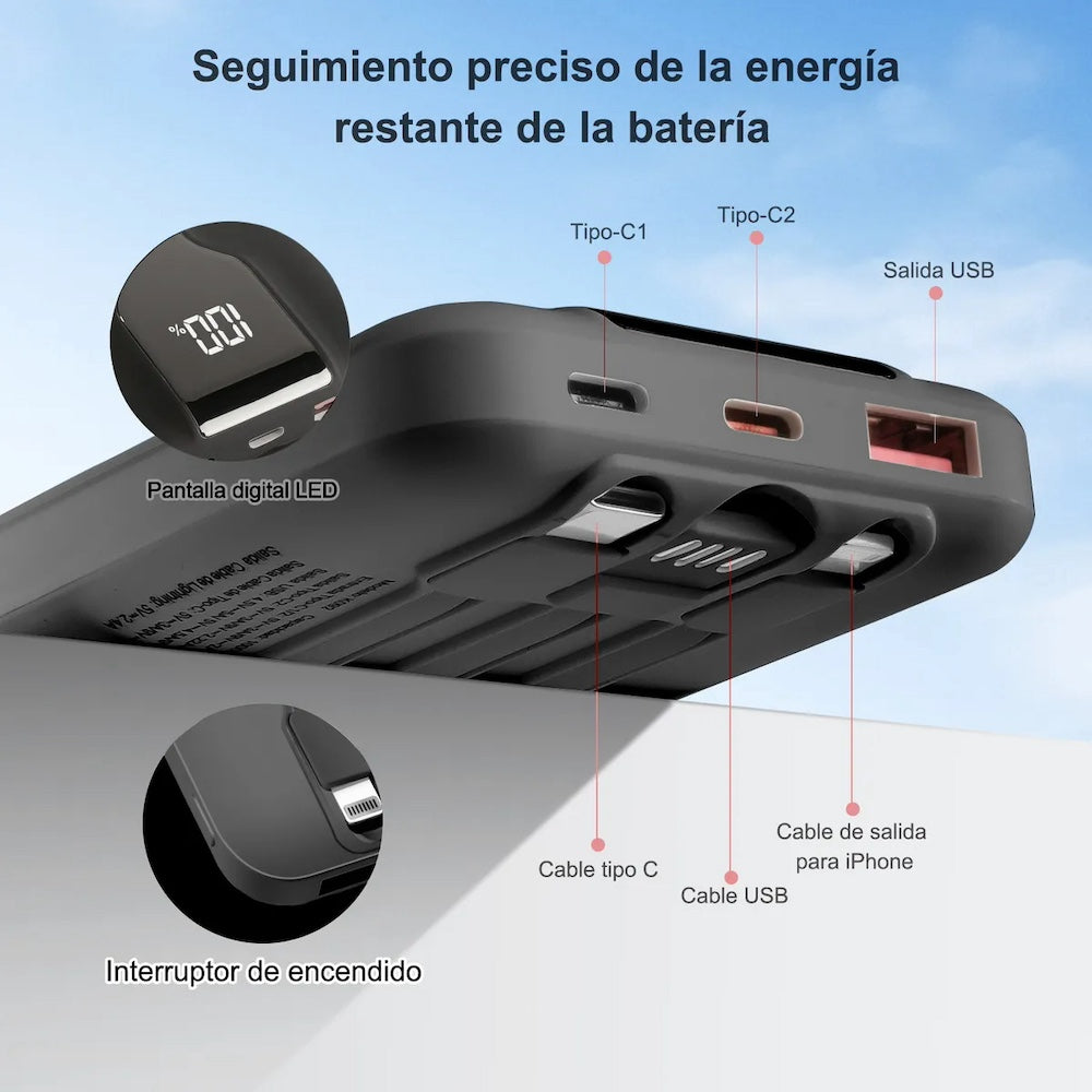 Power Bank Moreka K092 10000mAh 22.5W cables C USB Lightning y Micro USB - Imagen 5