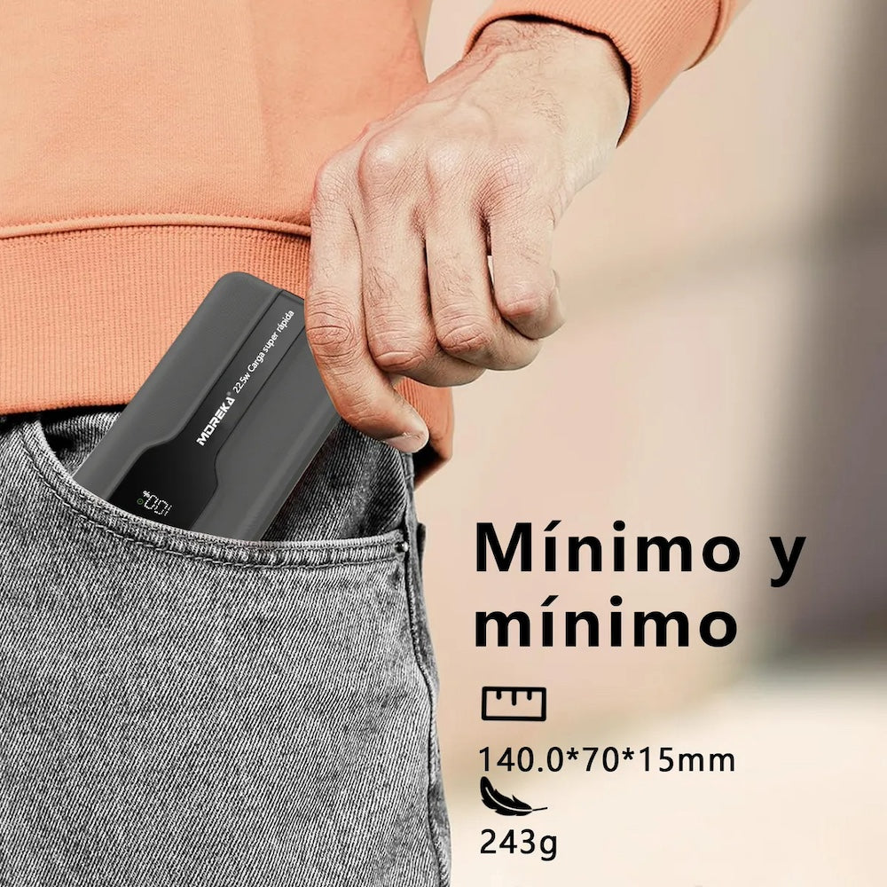 Power Bank Moreka K092 10000mAh 22.5W cables C USB Lightning y Micro USB - Imagen 10