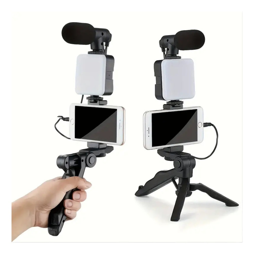 Soporte Celular Videoblog Set Tripie Con Luz Led Microfono PY-49 - Imagen 2