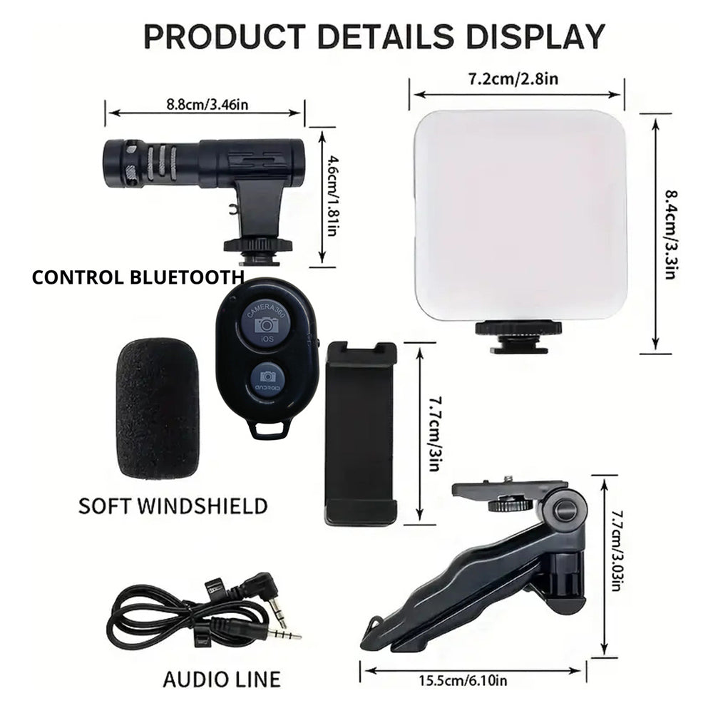 Soporte Celular Videoblog Set Tripie Con Luz Led Microfono PY-49 - Imagen 11