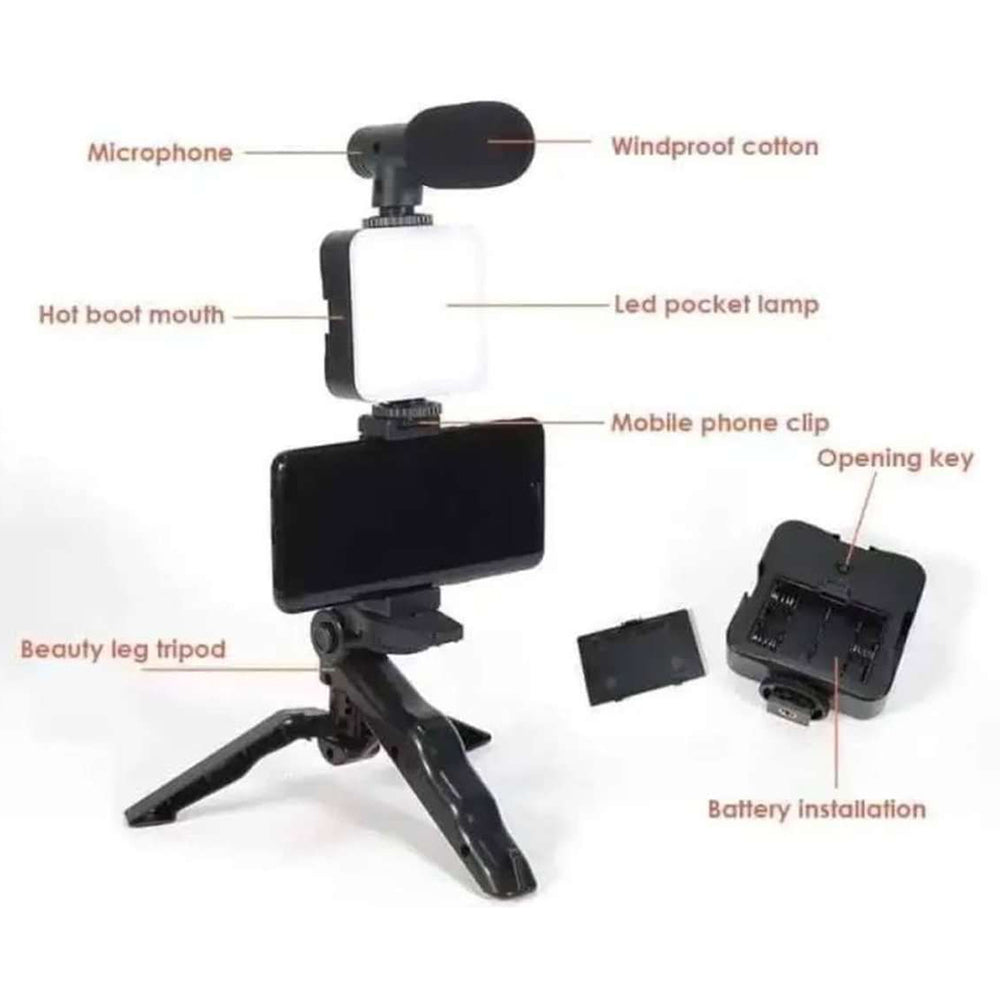 Soporte Celular Videoblog Set Tripie Con Luz Led Microfono PY-49 - Imagen 5
