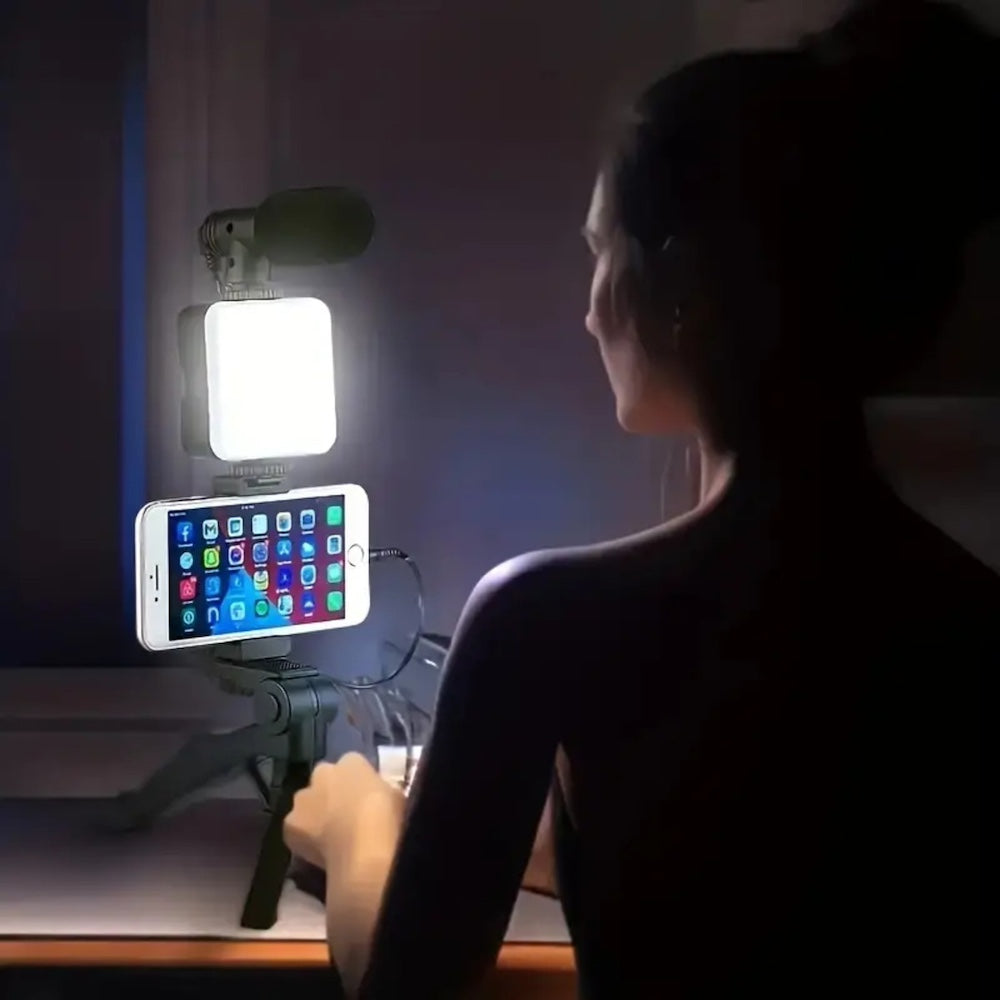 Soporte Celular Videoblog Set Tripie Con Luz Led Microfono PY-49 - Imagen 9