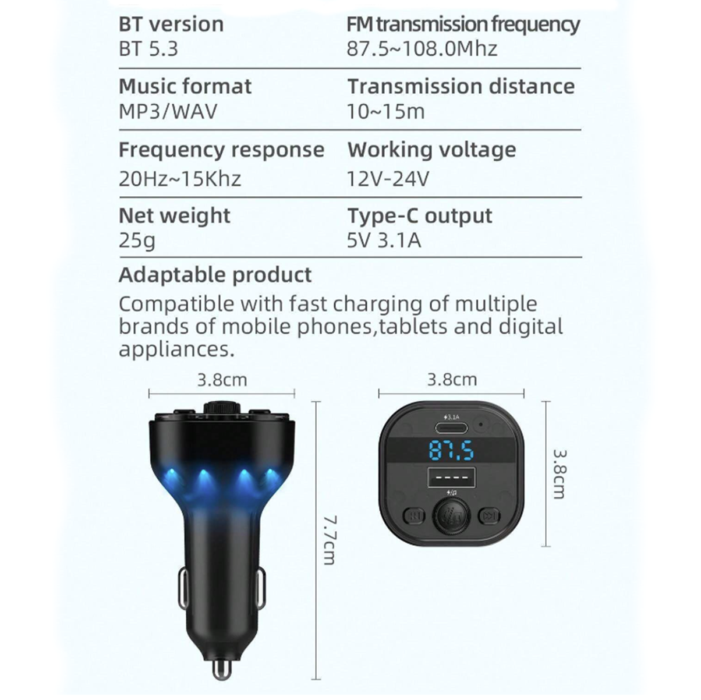 Plug in Trasmisor FM Bluetooth De Carro Moreka CP0073 Plug In 3.1A USB - Imagen 10