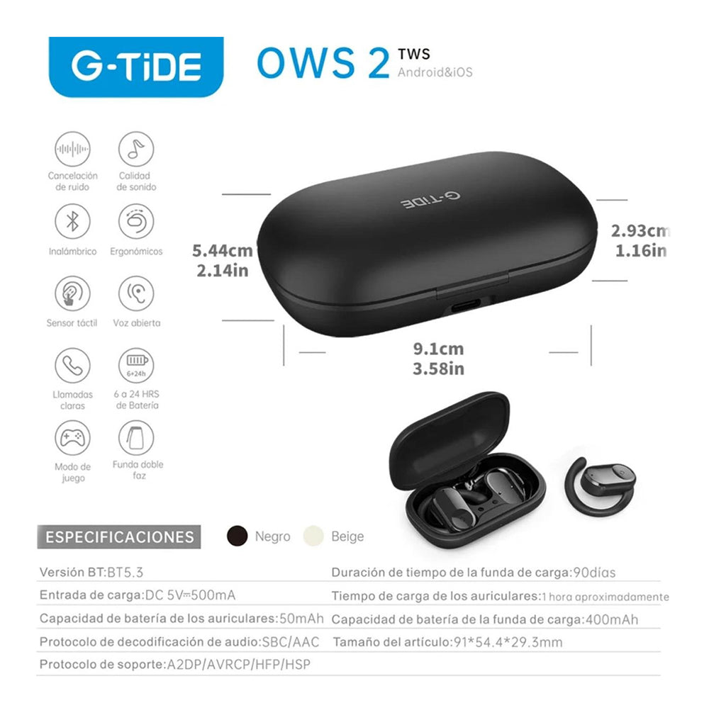 Audífonos OWS2 Cancelación Ruido Audífonos 30mAh / Estuche 400mAh IPX4 G-TIDE — Bluetooth 5.3 TWS - Imagen 7