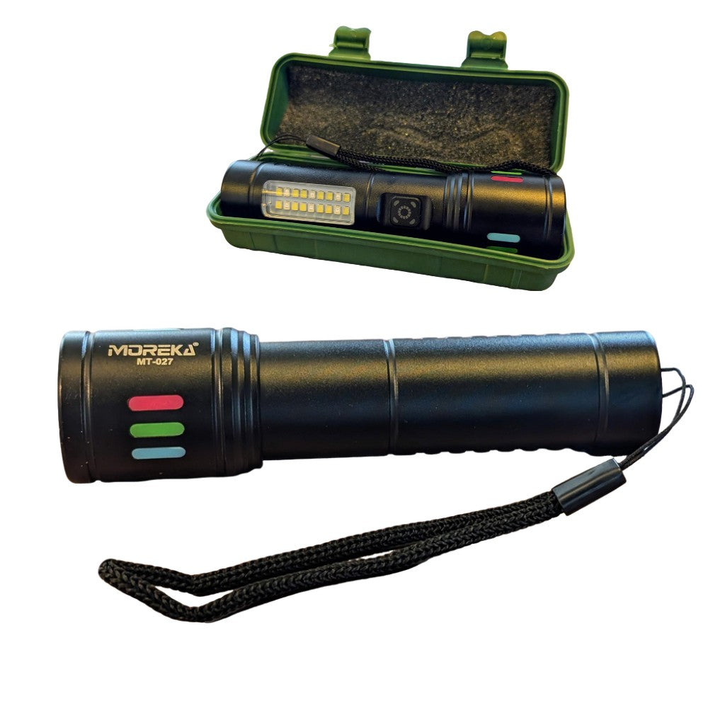 Lampara Táctica Recargable Usb Led COB en Blanco y Rojo de alerta  Moreka MT-027 - Imagen 2