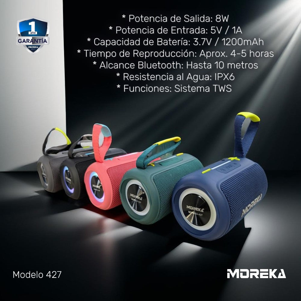 Bocina Bluetooth Moreka 427 8W 1200mAh TF Card Radio FM Resistente al agua IPX6 - Imagen 5