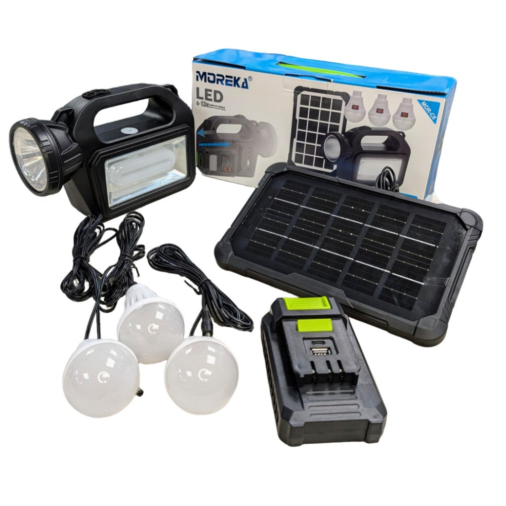 Mini Sistema Solar 3 Focos Linterna Power Bank 4500 30W mAh MOR-C8 - Imagen 2