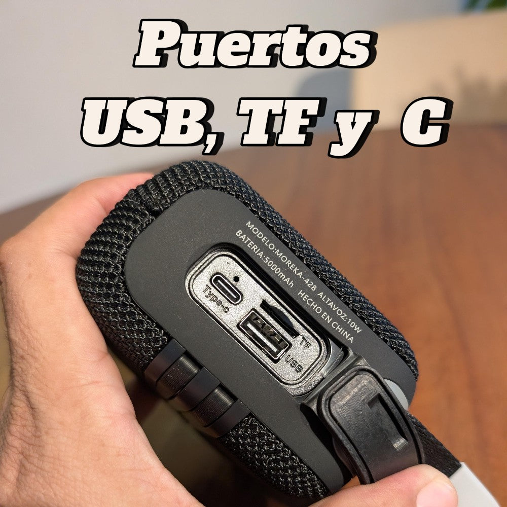 Bocina Power Bank Moreka 428 10W 5000mAh cables tipo IP y C hasta 25 Horas - Imagen 9