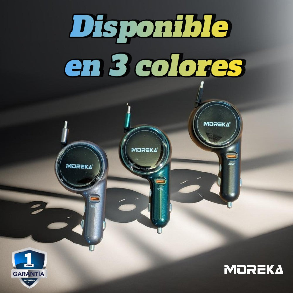 Cargador De Carro retráctil Moreka CP0075 Plug In 60w tipo C 80cm - Imagen 3