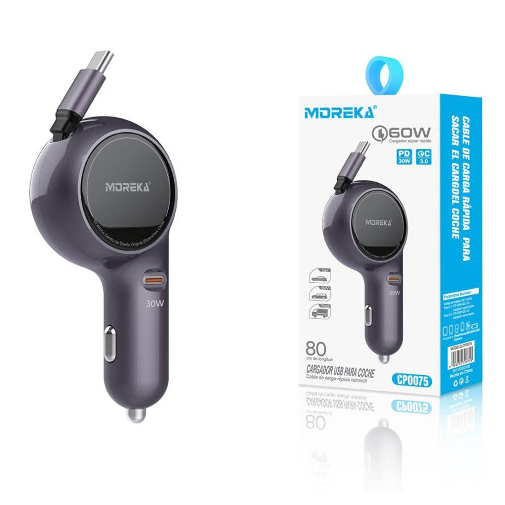 Cargador De Carro retráctil Moreka CP0075 Plug In 60w tipo C 80cm - Imagen 6