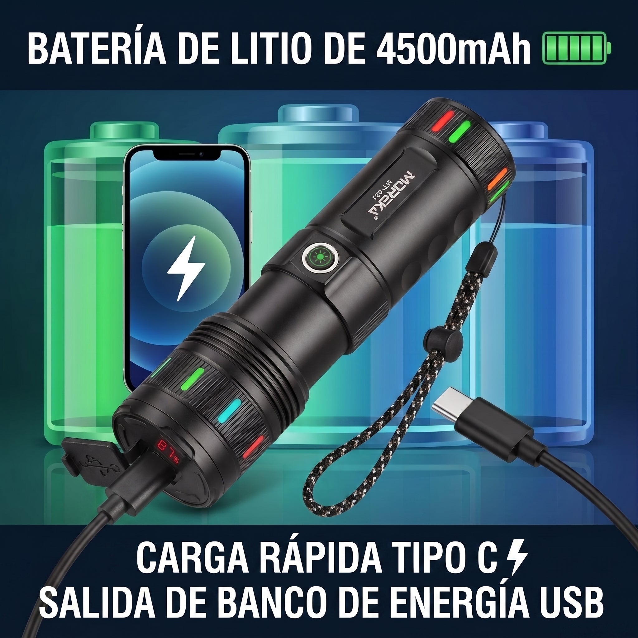 Linterna LED Moreka MT-021 30W Batería 4500mAh Alcance 3000 Metros - Imagen 3