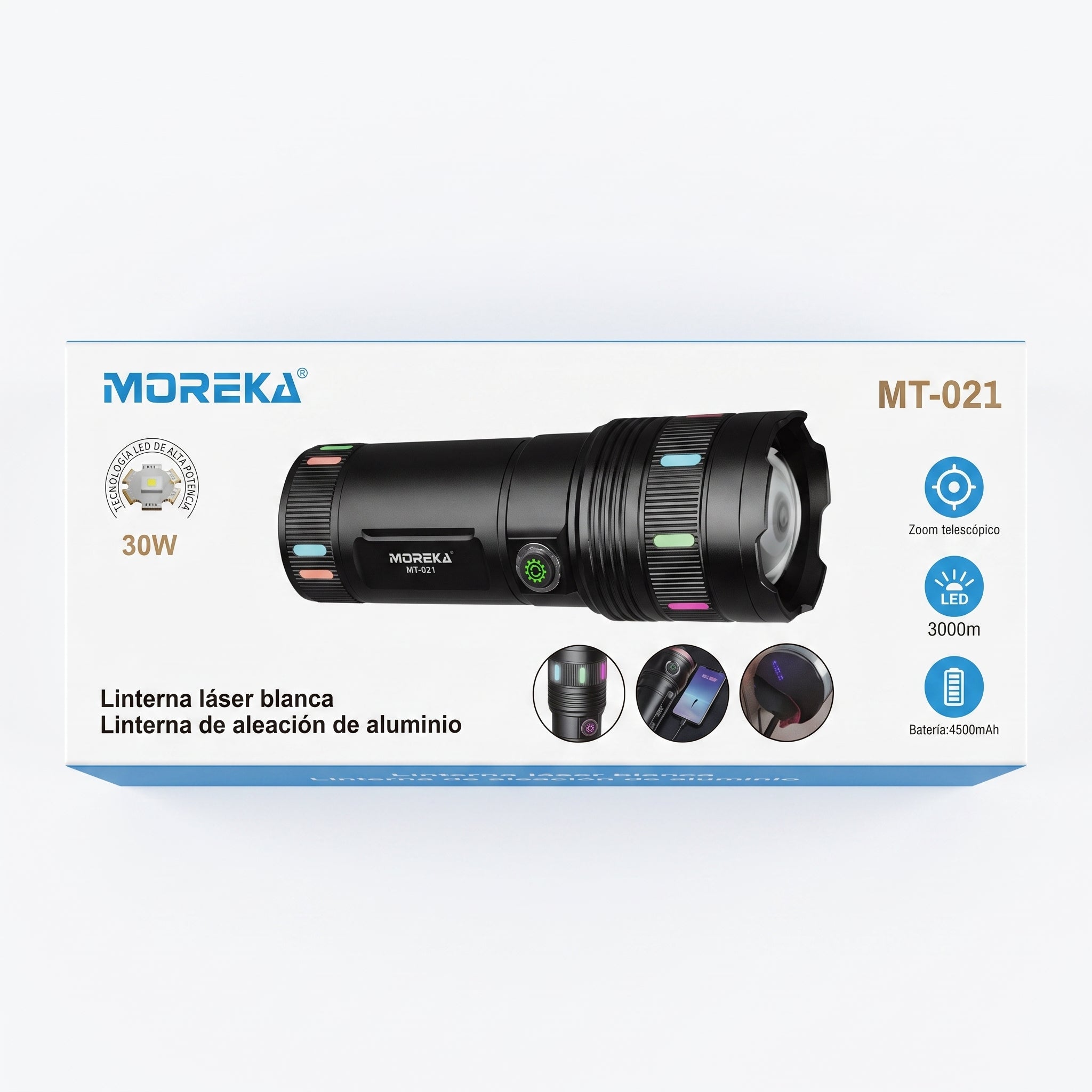 Linterna LED Moreka MT-021 30W Batería 4500mAh Alcance 3000 Metros - Imagen 10