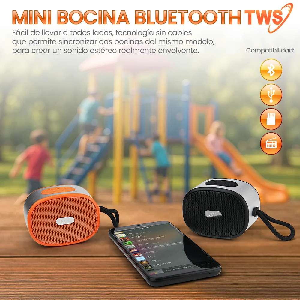 Mini Bocina FOL 5W 500mAh Bluetooth, TF Card, Radio FM, USB TWS FS-S120 - Imagen 3