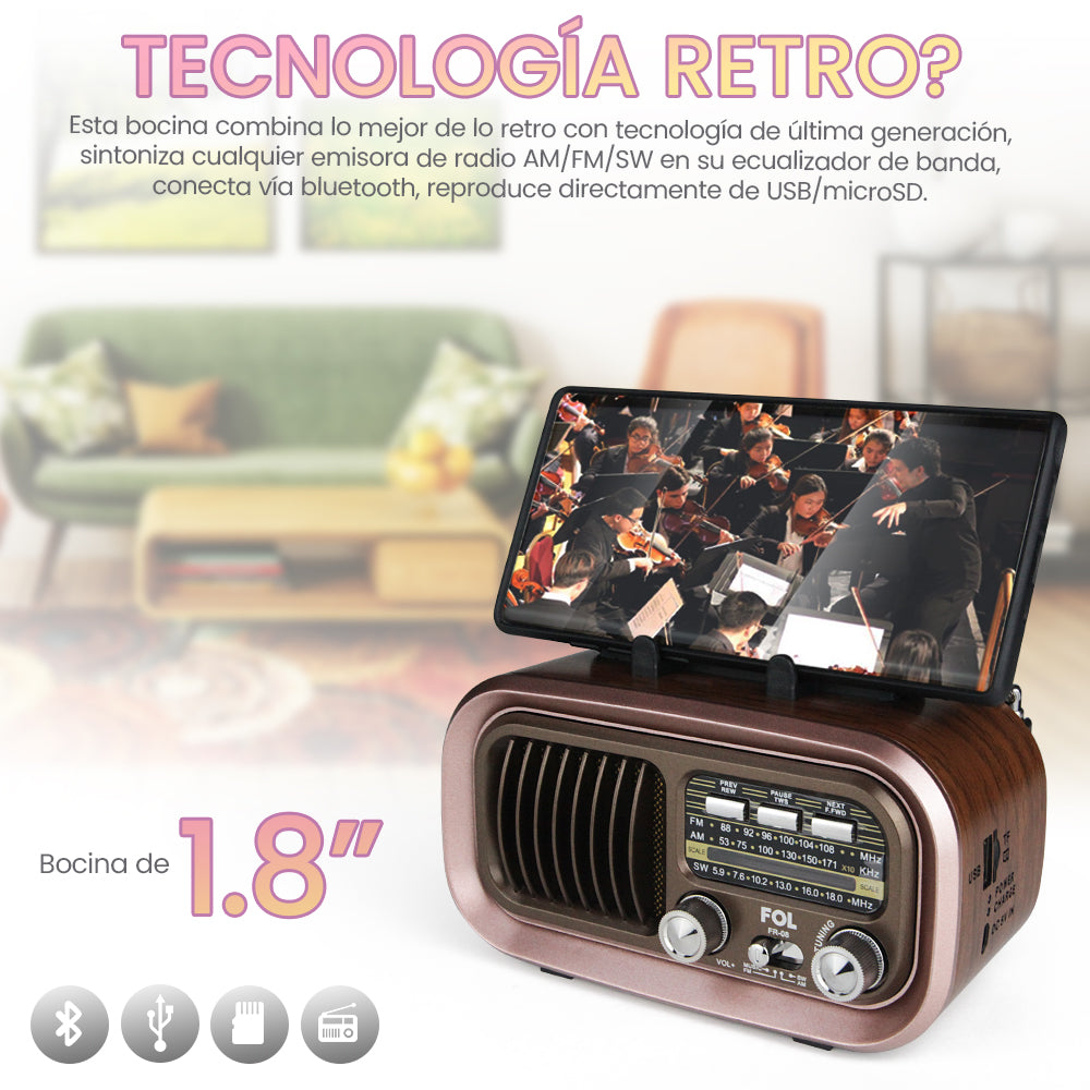 Radio AM/FM/SW Fol Bluetooth, TF Card, Radio FM, USB TWS FR-08 - Imagen 5