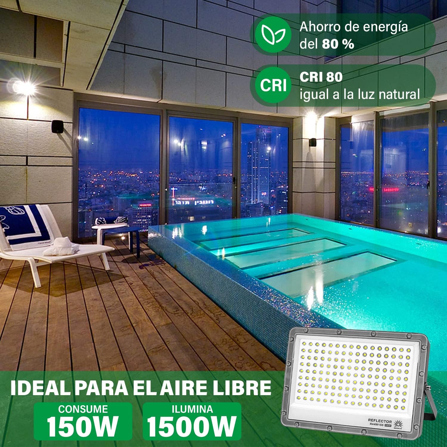 Reflector Solar 100W 6500mAh con Panel solares para intemperie IP67 MOR-100G - Imagen 8