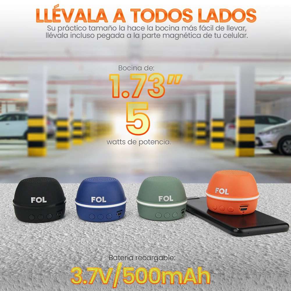 Mini Bocina Fol 5W 600mAh Bluetooth aro magnético, USB TWS S196 - Imagen 3