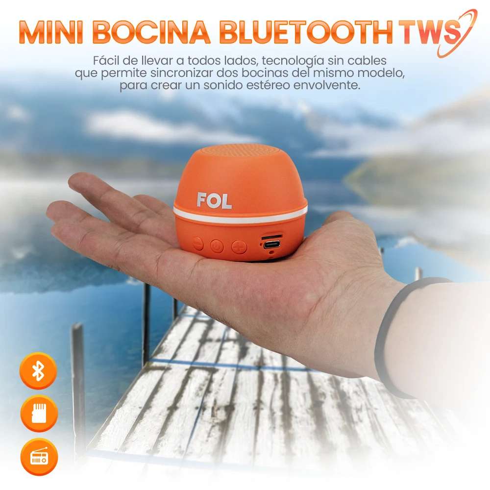 Mini Bocina Fol 5W 600mAh Bluetooth aro magnético, USB TWS S196 - Imagen 4