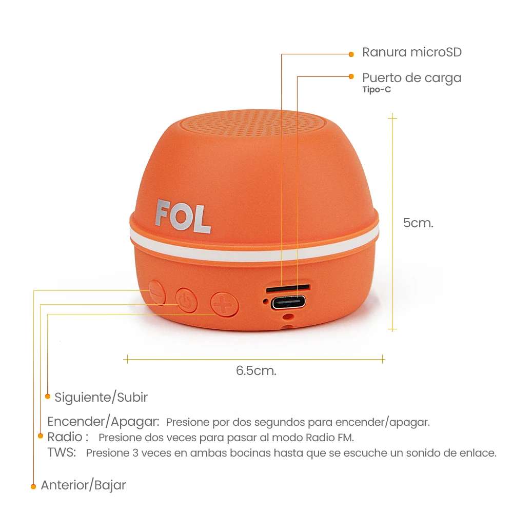 Mini Bocina Fol 5W 600mAh Bluetooth aro magnético, USB TWS S196 - Imagen 6