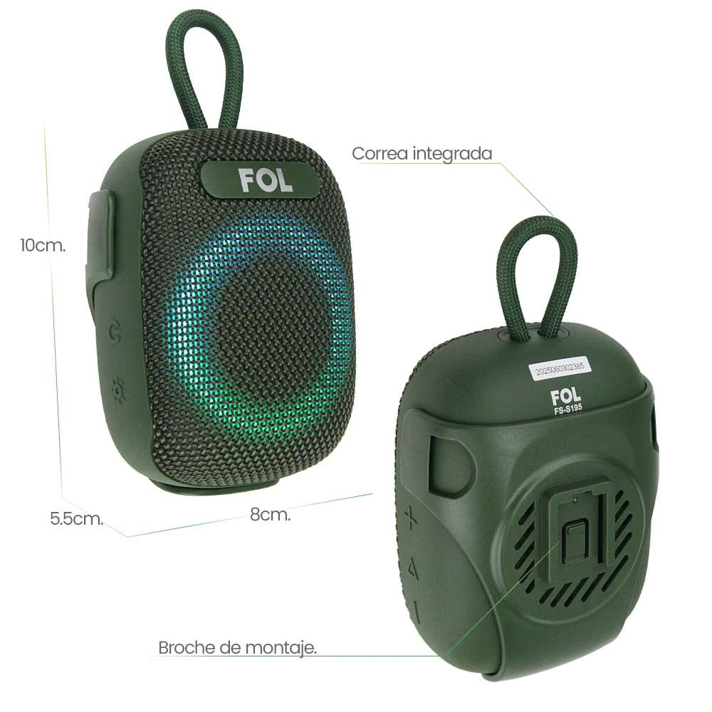 Bocina Moto Bluetooth FOL FS-S195 TF Card Radio FM 1800mAh 8W Resistente al agua IPX6 - Imagen 6