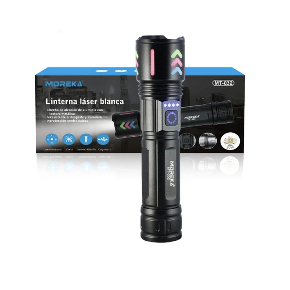 Lampara Táctica Recargable Usb Laser 20W 8800mAh / 4.2V Moreka MT-032 - Imagen 1