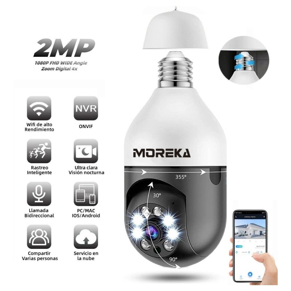 Cámara Foco 360° Wifi 2MP Visión Nocturna Certificación IP44 Micrófono y altavoz JK-005 - Imagen 2