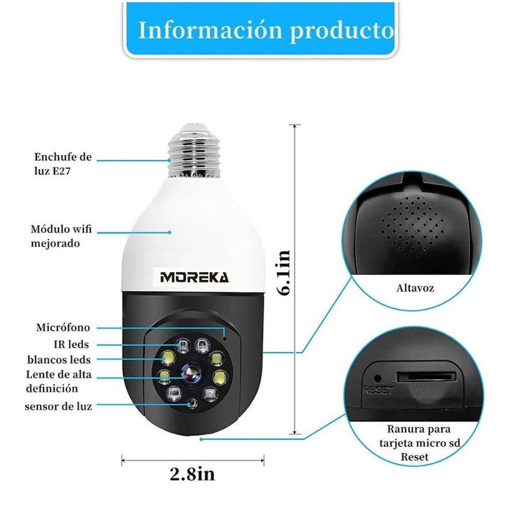 Cámara Foco 360° Wifi 2MP Visión Nocturna Certificación IP44 Micrófono y altavoz JK-005 - Imagen 3
