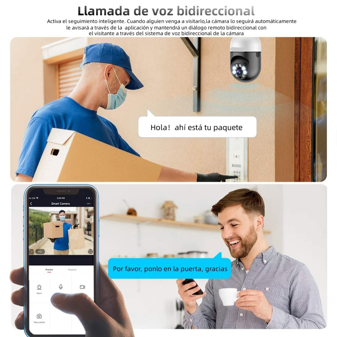 Cámara Foco 360° Wifi 2MP Visión Nocturna Certificación IP44 Micrófono y altavoz JK-005 - Imagen 4