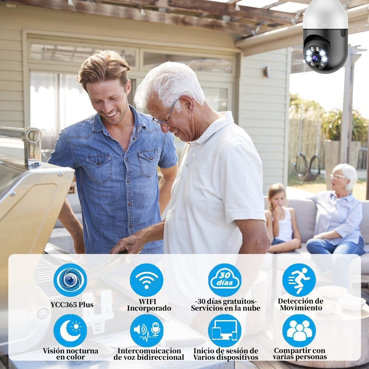 Cámara Foco 360° Wifi 2MP Visión Nocturna Certificación IP44 Micrófono y altavoz JK-005 - Imagen 5