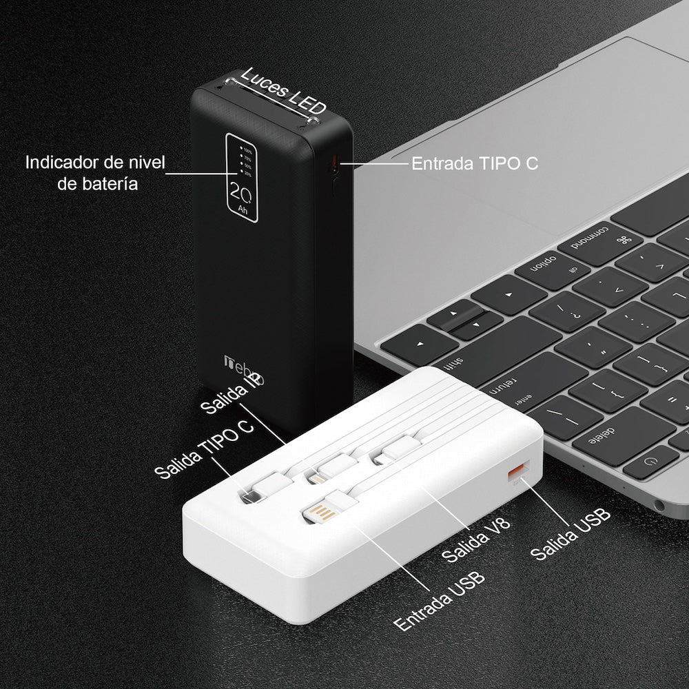 Power Bank Nebro WB-214 20000mAh 2.1A 5V incluye cables IP C V8 - Imagen 7