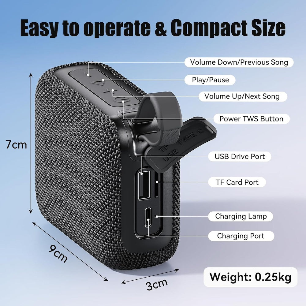 Mini Bocina Nebro 5W 1200mAh Bluetooth recargable, USB TWS WG-131 - Imagen 3
