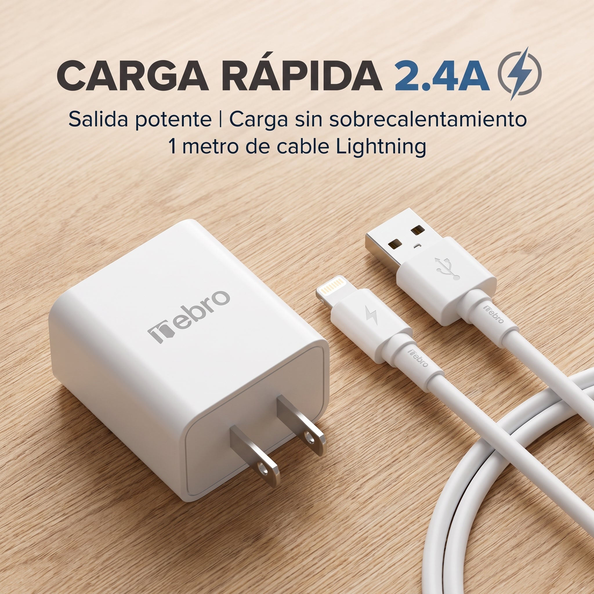Combo de Carga Rápida Nebro VGA-008: Cubo y cable Lightning - Imagen 2