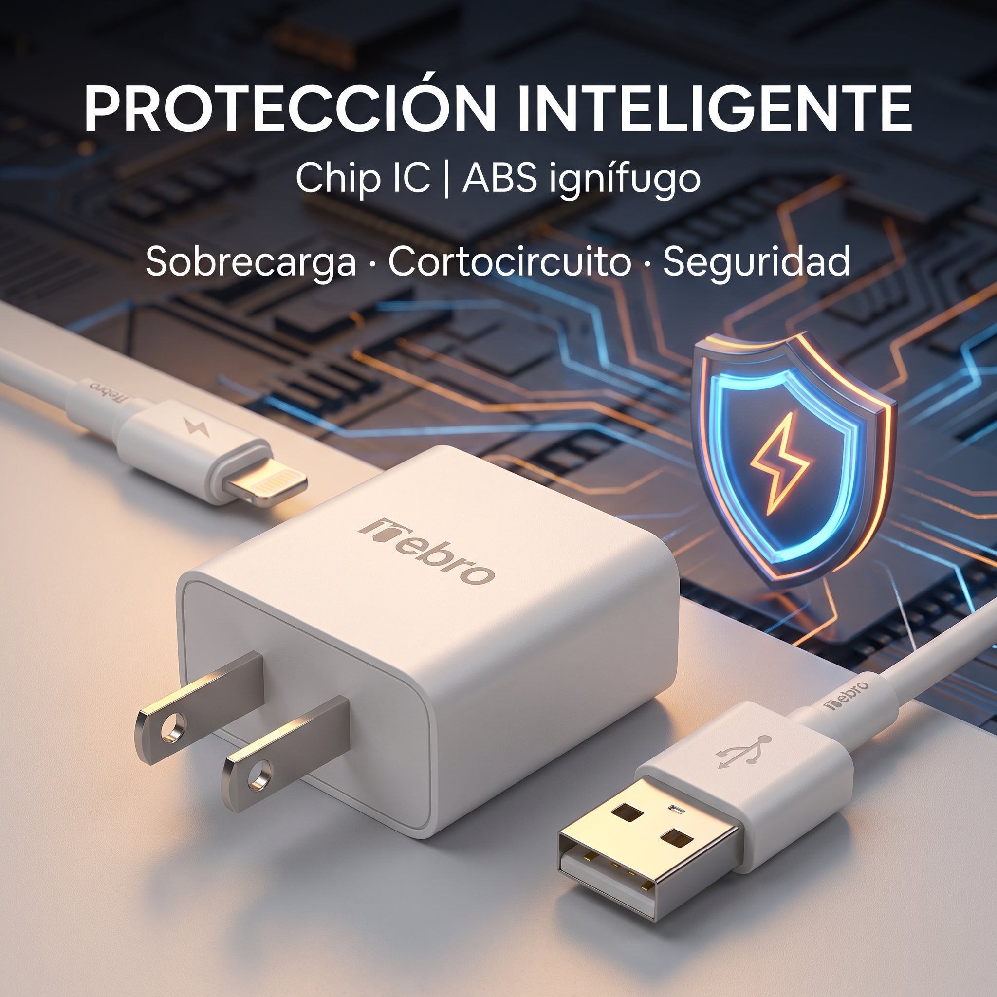 Combo de Carga Rápida Nebro VGA-008: Cubo y cable Lightning - Imagen 3