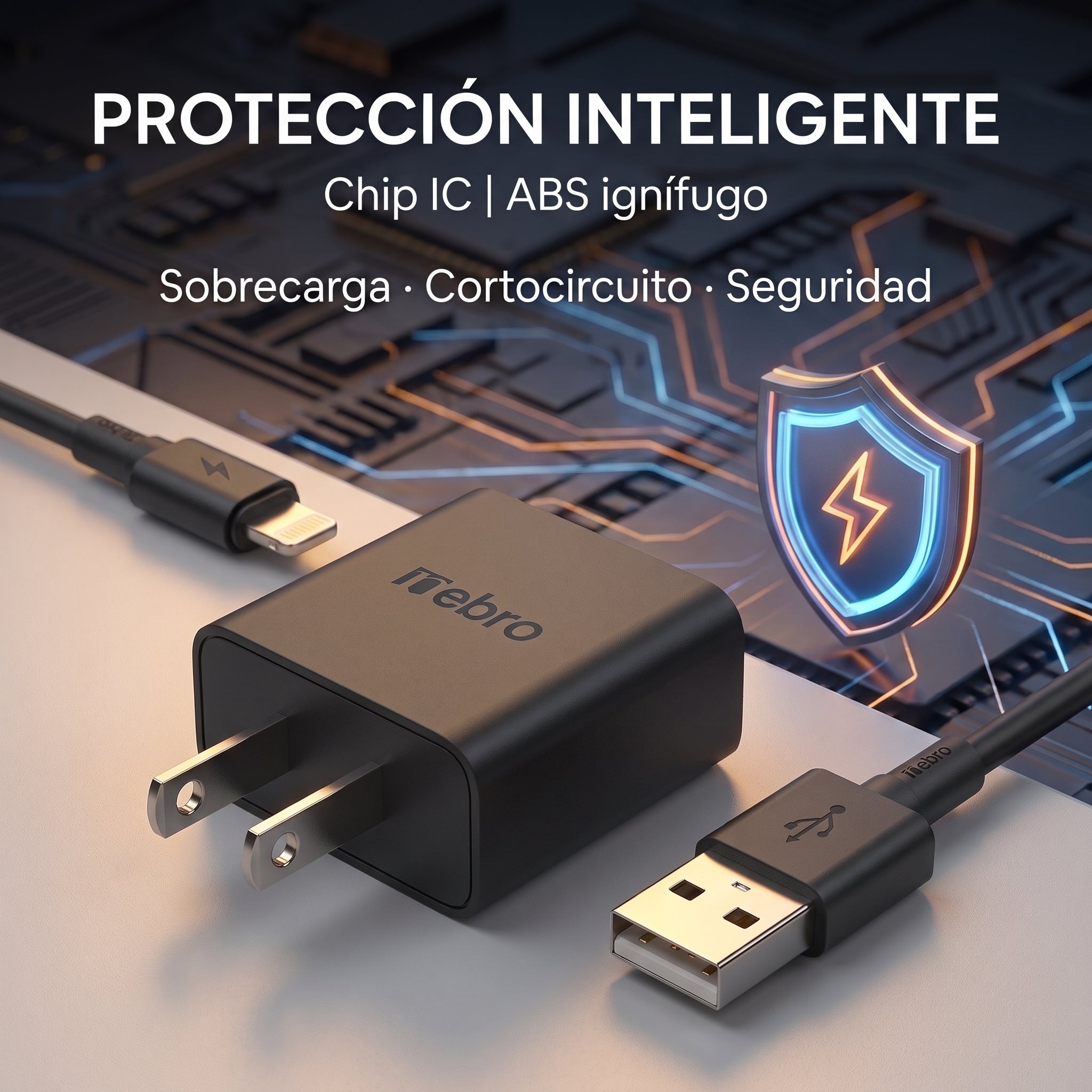 Combo de Carga Rápida Nebro VGA-008: Cubo y cable Lightning - Imagen 5