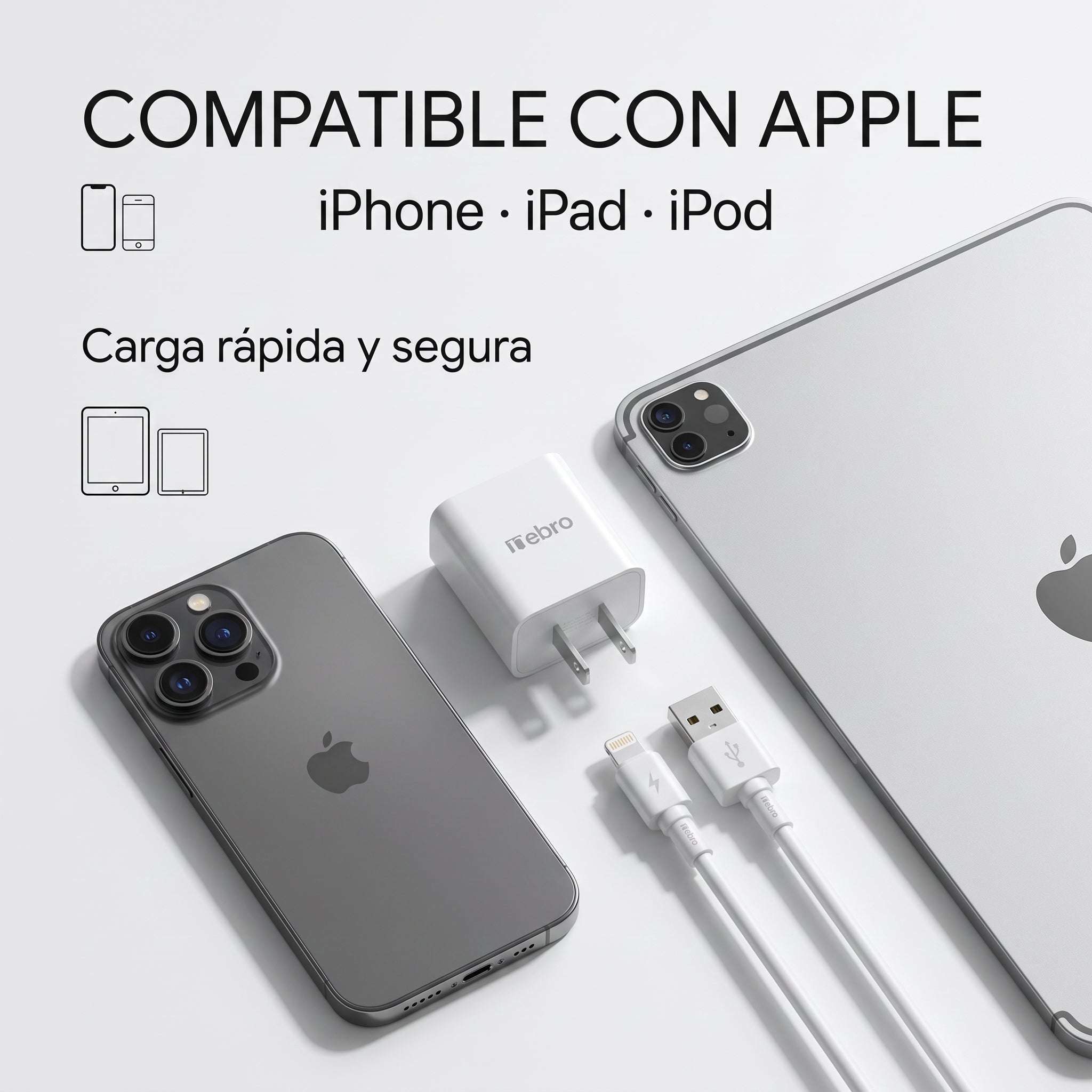 Combo de Carga Rápida Nebro VGA-008: Cubo y cable Lightning - Imagen 6