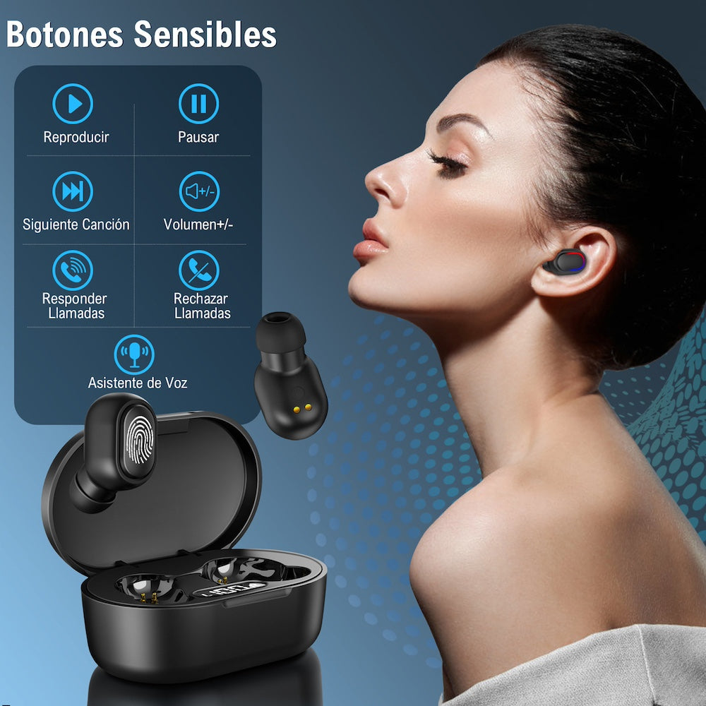 Audífonos Bluetooth 40mAh / Estuche 300mAh 25h con estuche Moreka E601 - Imagen 6
